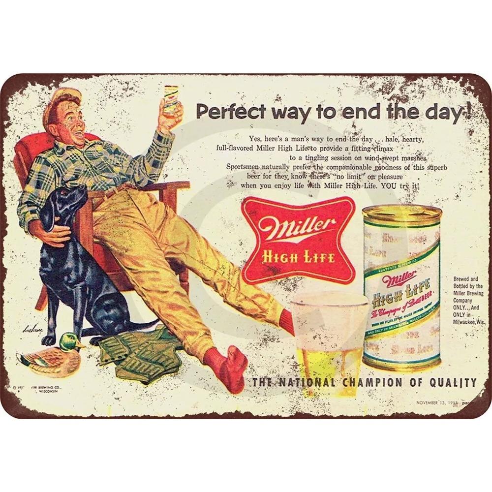 Miller High Life Vintage Beer Sign 1955 Reproduction  Retro Metal Tin Wall Decor 20x30cm
