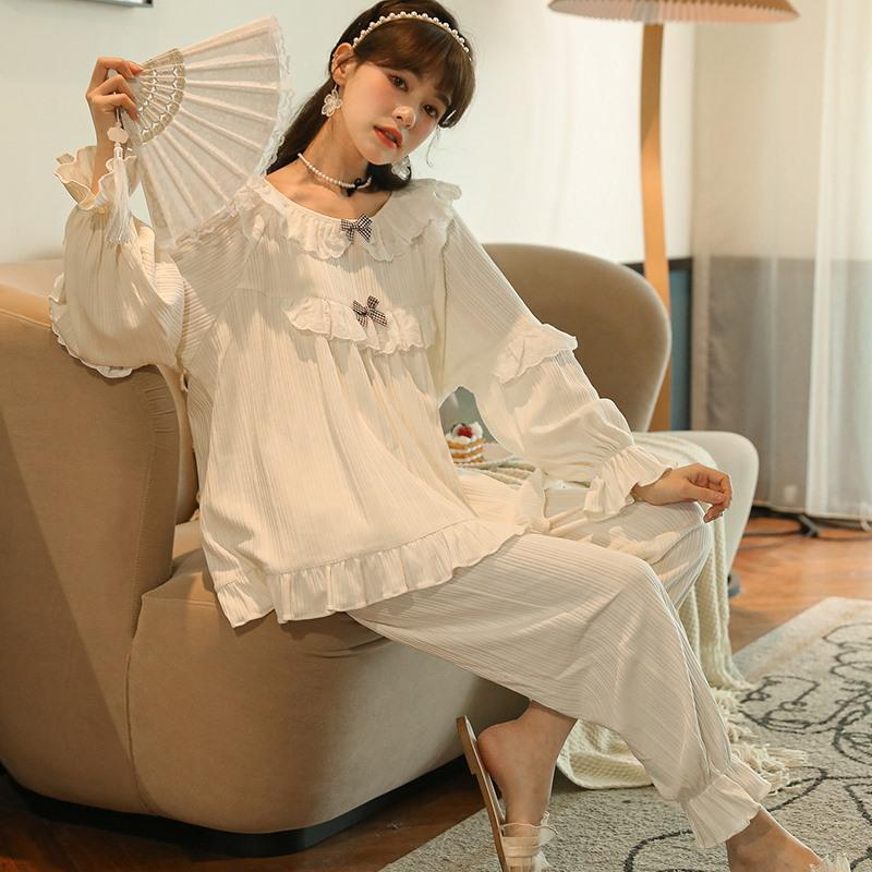 Tiruxin Women s Ribbed Long Sleeve Pajama Set - Retro Princess Court Style XXL