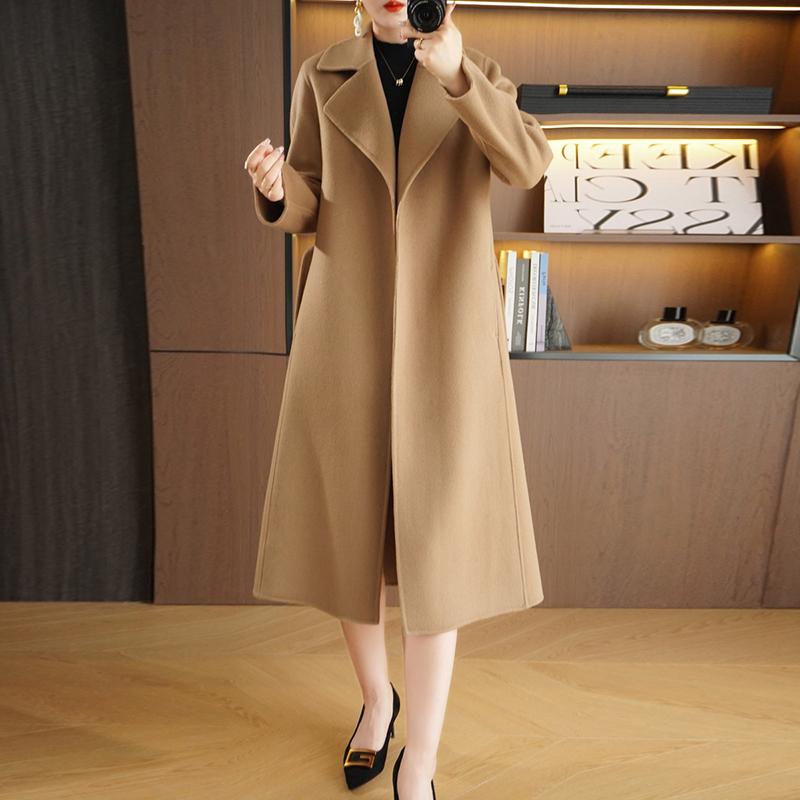 Dámský kabát ze 100% vlny MODERNÍ NOVINKA SAGA Podzimní vlněný dlouhý kabát Ručně vyrobený hráškový kabát Zimní teplá vlněná dlouhá bunda