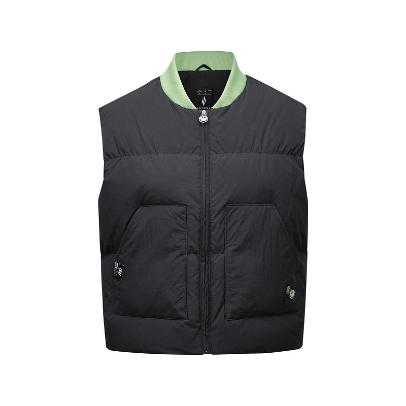 Skechers SmileyWorld Collaboration Comfortable Fashionable Versatile Zipper Down Vest Women vest Carbon-Black L424W173-0018 S