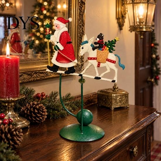 Festive Mantel Decoration Wobbly Santa on Reindeer Christmas Figurine, Metal Balancing Tabletop Decor, Table Decor Swinging Statue for Shelf
