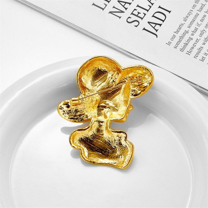 Blucome Crystal And Pearl Beauty Head Brooches For Women Black Color Fashion Girl Pin Elegant Accessories High Quality New