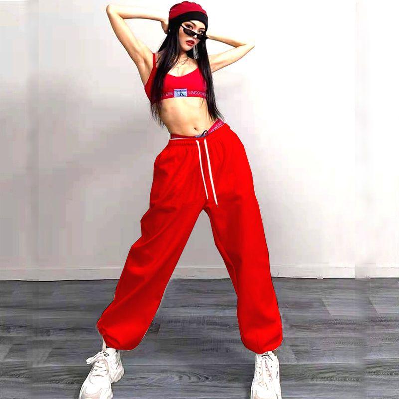 Dámské hiphopové tepláky v bonbónových barvách - Jednobarevné volné tepláky s manžetami u kotníků pro jazzový street dance, Ins západní styl