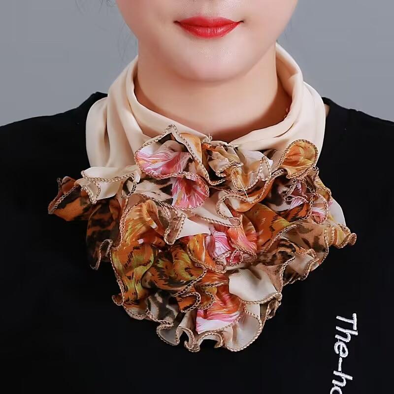 Korean Floral Chiffon Neck Guard False Collar Hedging Scarf Summer Women Ice Silk Protect Cervical Elastic Bib Headneck P51