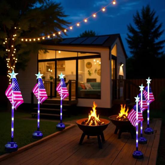 Patriotic Pathway Independence Day Stake Lights Flag LED Solar Light Waterproof