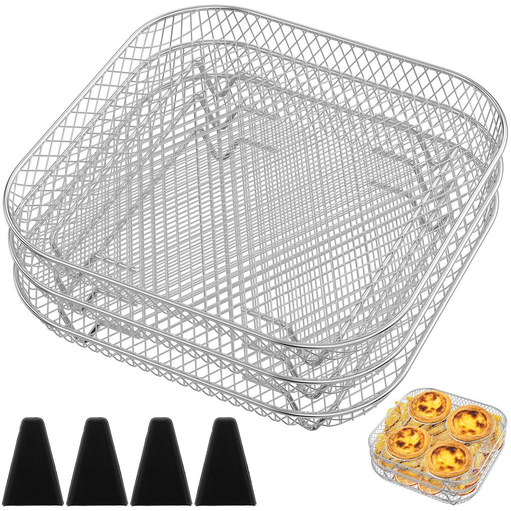 3Pcs 3-Layer Air Fryer Racks Square/Round/Rectangular Stackable Air Fryer Basket Tray Dehydrator Rack Air Fryer Oven Accessories
