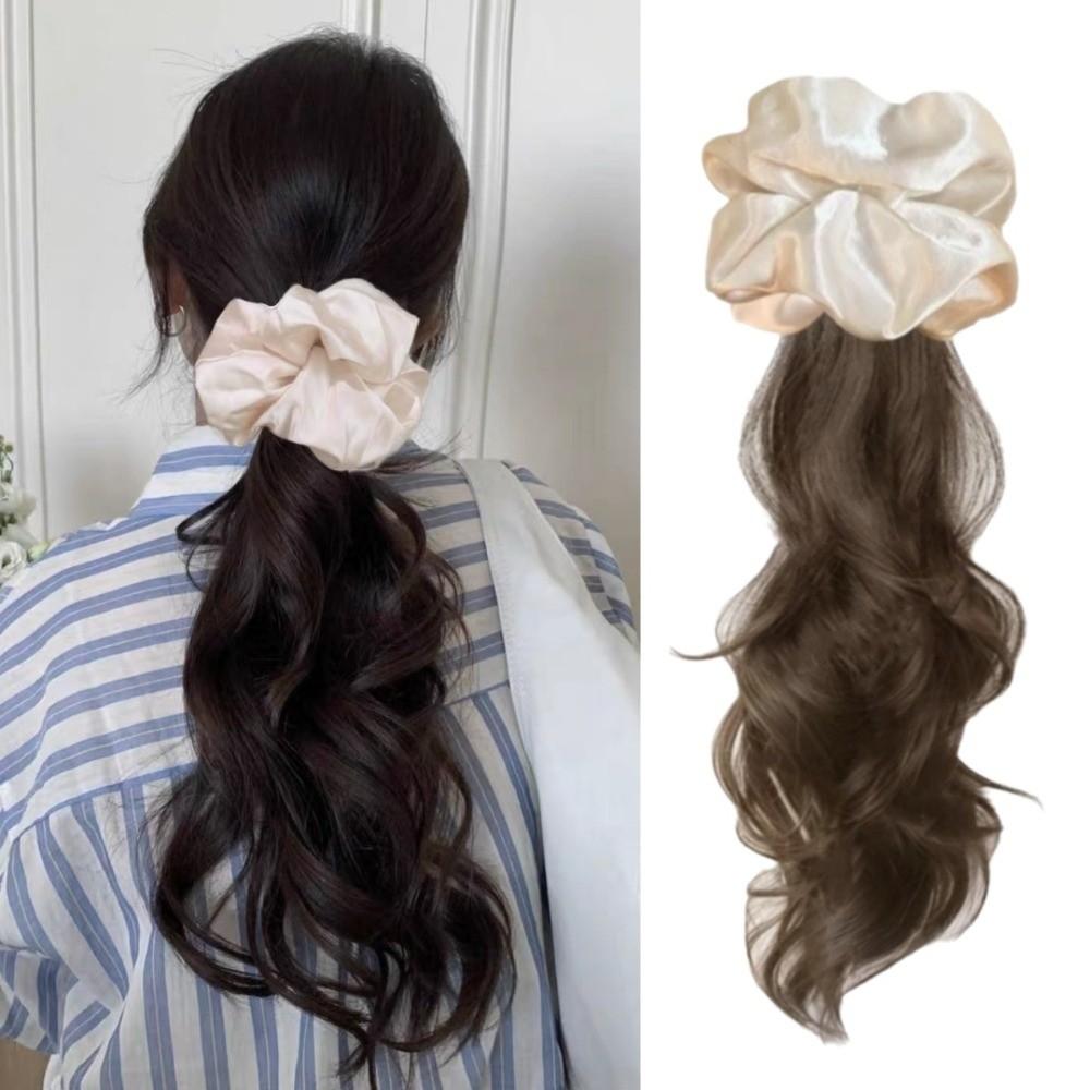 Scrunchie Satin Hair Bands Ponytail White Blue Pony Tail Hairpiece  for Women
