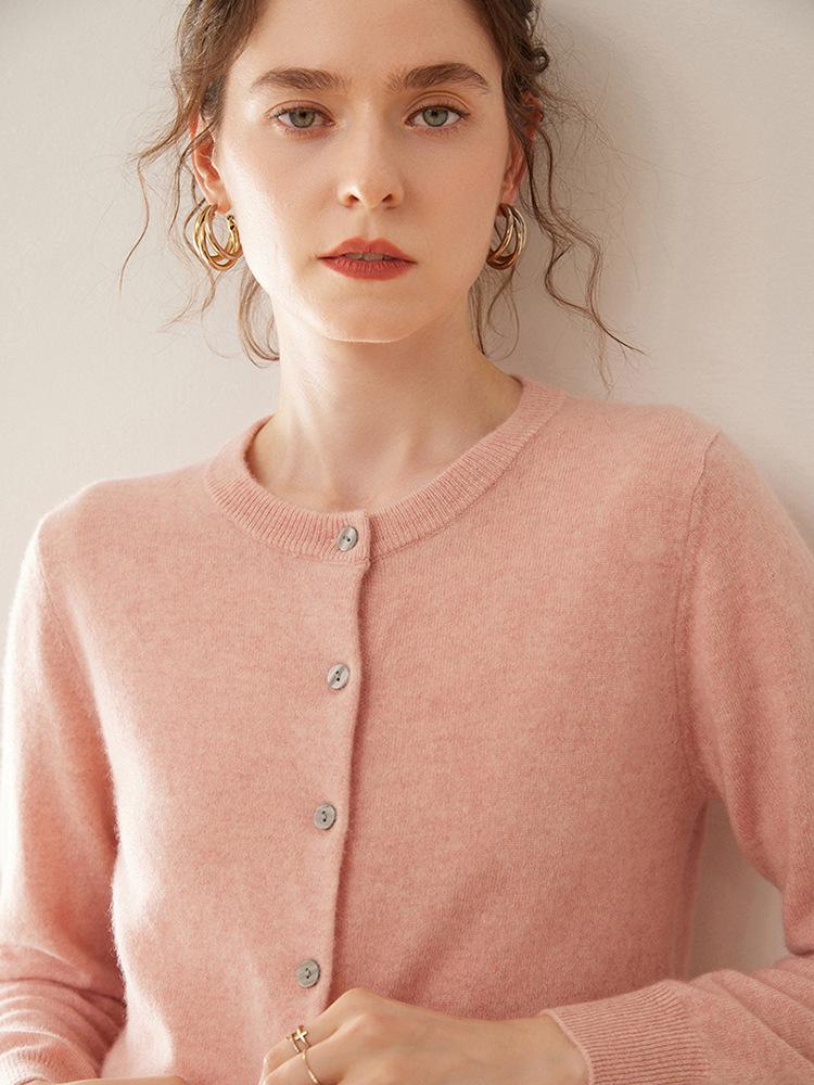 Damen Kaschmir Rundhals Einreiher Cardigan Pullover - Mittel-Dick - Frühling/Herbst