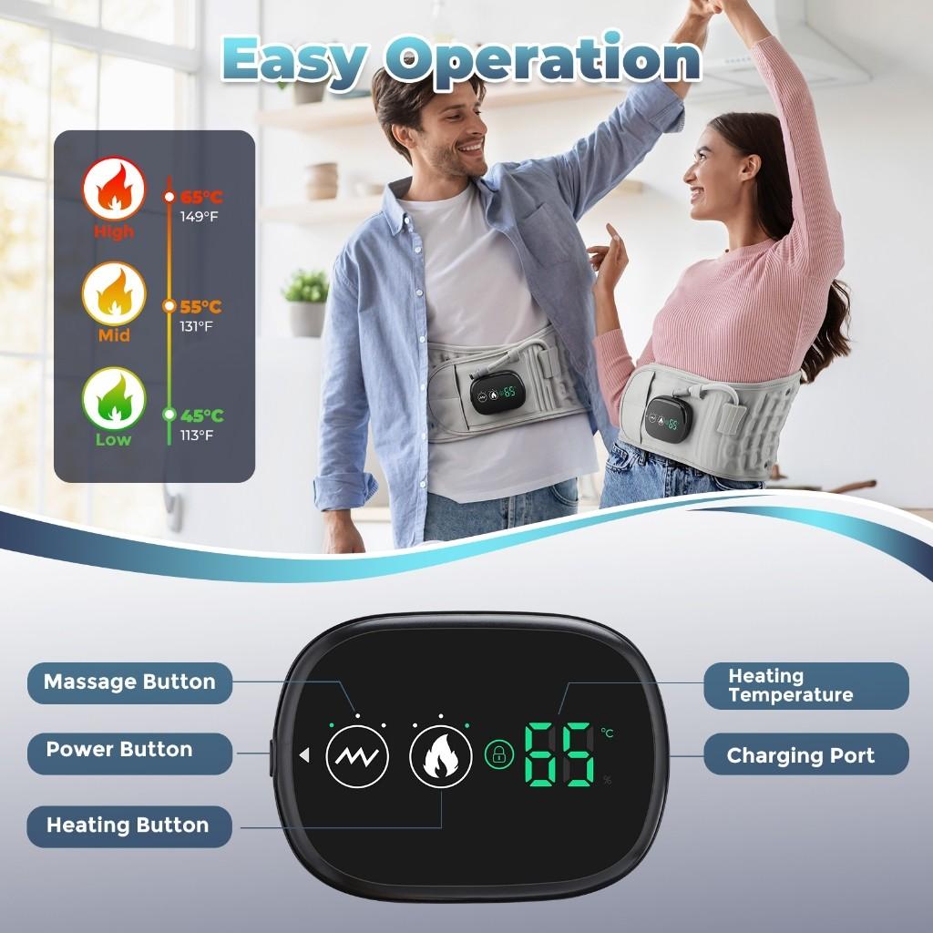 Spinal Lumbar Inflatable Back Brace Red Light Heating and Massage Therapy Belt Low Back Pain Relief Decompression Back Belt