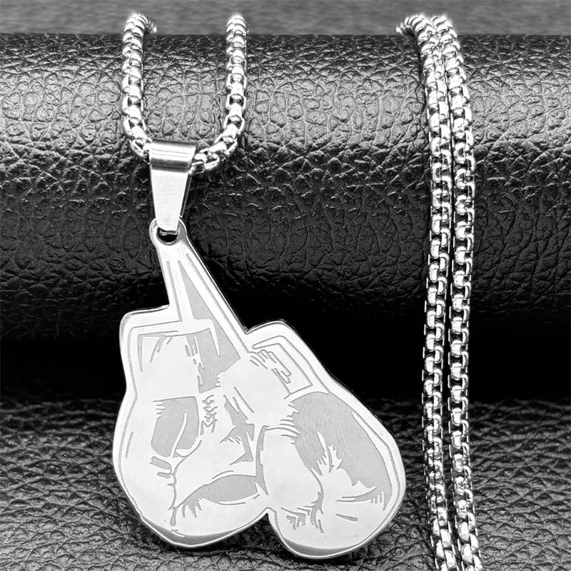 Boxing Glove Flash Pendant Necklace For Women Men Stainless Steel Black Silver Color Man Power Chain Jewelry Collar