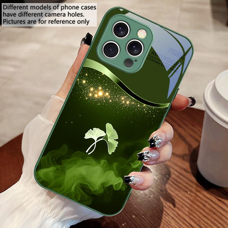 Lila Rauch Ginkgoblätter Für IPhone 16 Pro Max 15 Pro 14 13 12 Mini 11 XS M ax XR 7 8 Plu SE 2022 Gehärtetes Glas Handyhülle