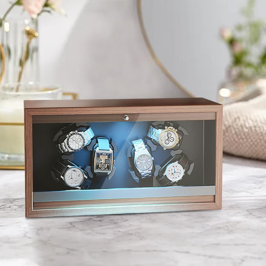 Watch Winder for Automatic Watches 6/4/3/2 Slots Watch Shaker Wooden Box Super Motor Blue LED Light Jewelry Store Display Box