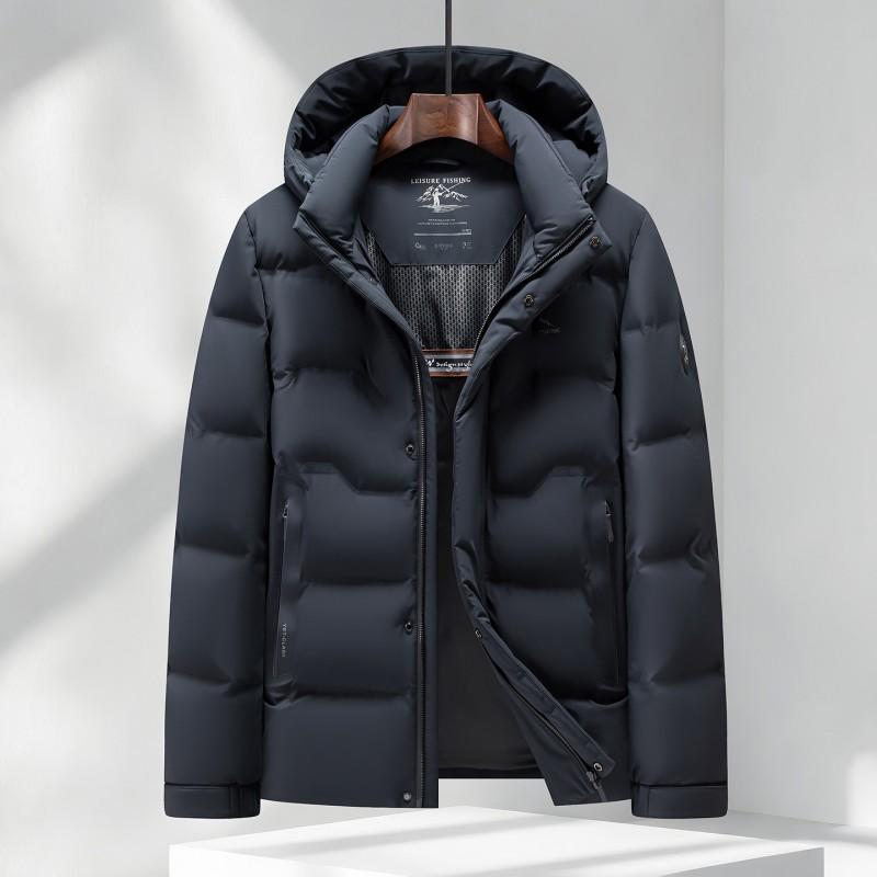 Mens Lightweight Hooded Down Jacket Winter Daily Wear Loose Fit Warm Parka With Removable Hat 50% Goose Fill