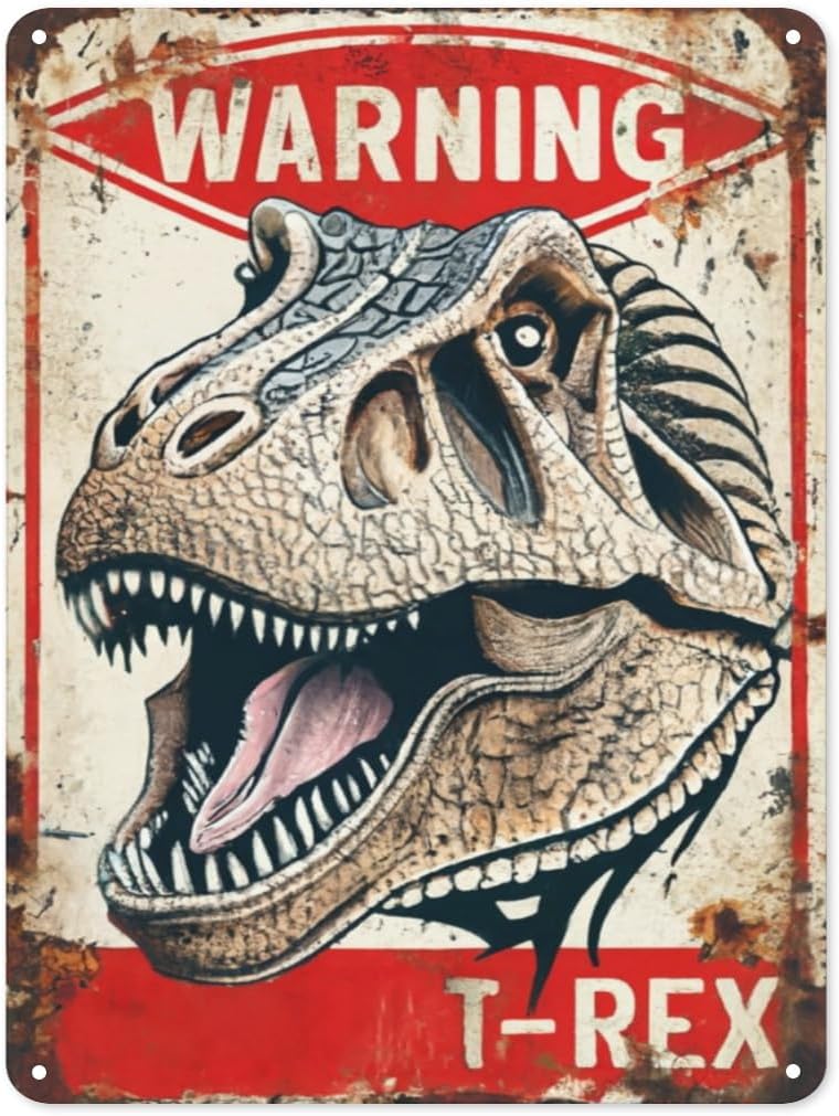 Funny Beware of The Dinosaur Tin Sign Retro Metal Wall Decor Poster Vintage Sign for Home Bar Garage Garden Patio Porch Bathroom