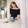 Women's Off-Shoulder Bowknot Tencel Blend Knit Top