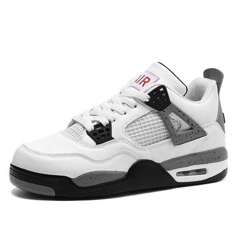 White Cement Aj4 Air Cushion Basketball Shoes Children's Sports Shoes Older Children Primary School Students Breathable Board Shoes Men's and