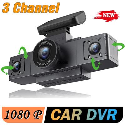 Câmera de Painel 3 Canais Caixa Preta Câmera Gravadora de Vídeo para Carro com DVR de Visão Traseira Monitor de Estacionamento 24H Acessórios para Carro