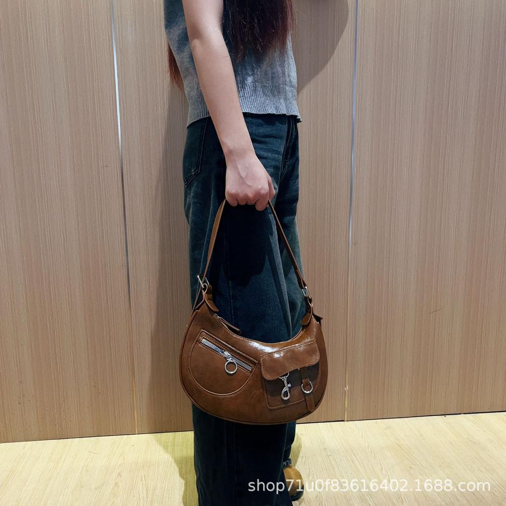 Premium Textured Bag Women'S Summer Fashion Retro Shoulder Bag Semi-Round Saddle Bag Women'S Messenger Bag