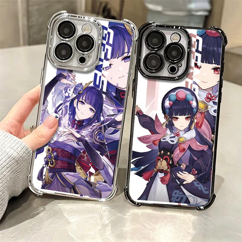 Genshin Impact Desgin Plating Phone Case For Iphone 16 17 Pro Max Air 16E 14 15 Plus 12 13 Mini Anti-Fall Airabag Cover