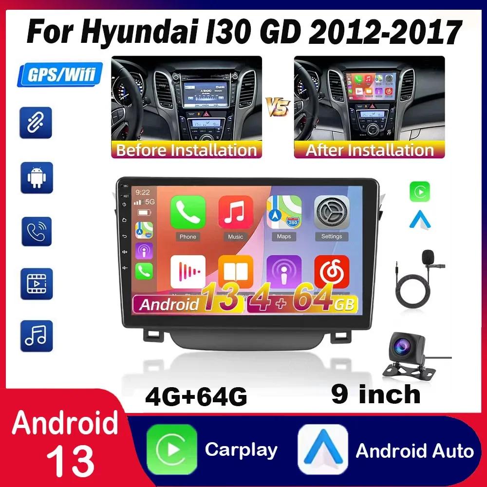 Car Stereo Suitable for Hyu-ndai I30 GD 2012-2017 And-roid 15 Car Nav-igation 9-inch for Car-lay Na-gation A-ndroid Auto Functions