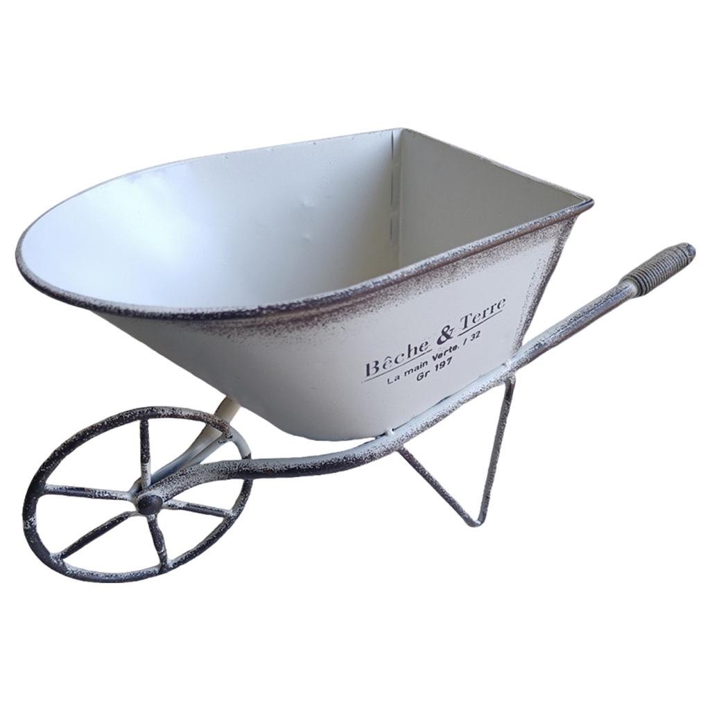 Classical Iron Art Single Wheel Cart for Garden Decors Metal Wheelbarrow Small Planter Flower Pots Plant Container Gift