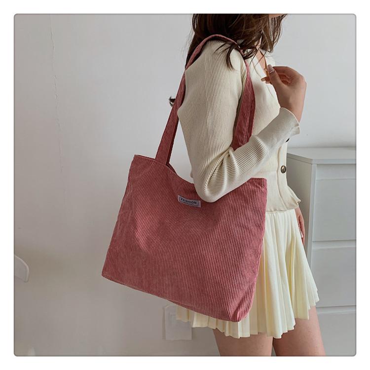 Korean Style Cotton Tote Bag for Women Solid Color Large Capacity Handbag Fashionable Casual Shoulder Purse CLE