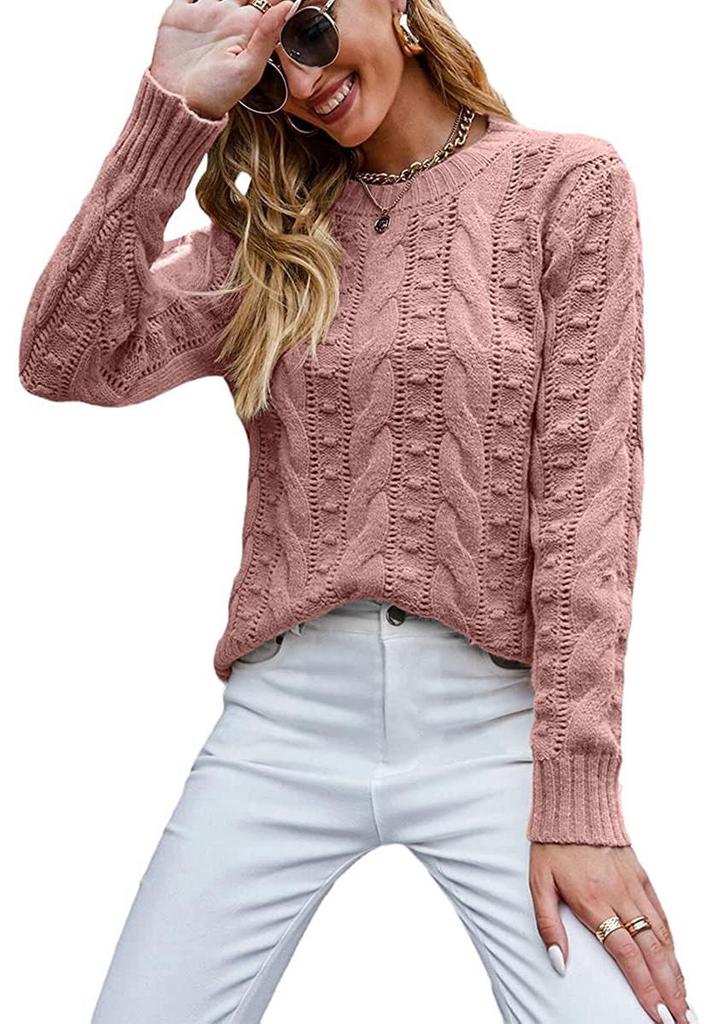 2026 Autumn Winter Women's Long Sleeve Cable Knit Pullover Sweater