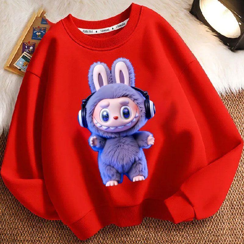 29/5000 Children's LBB Cartoon Hoodie, Long-sleeved Loose Round-neck Hoodie for Boys and Girls Spring and Autumn
