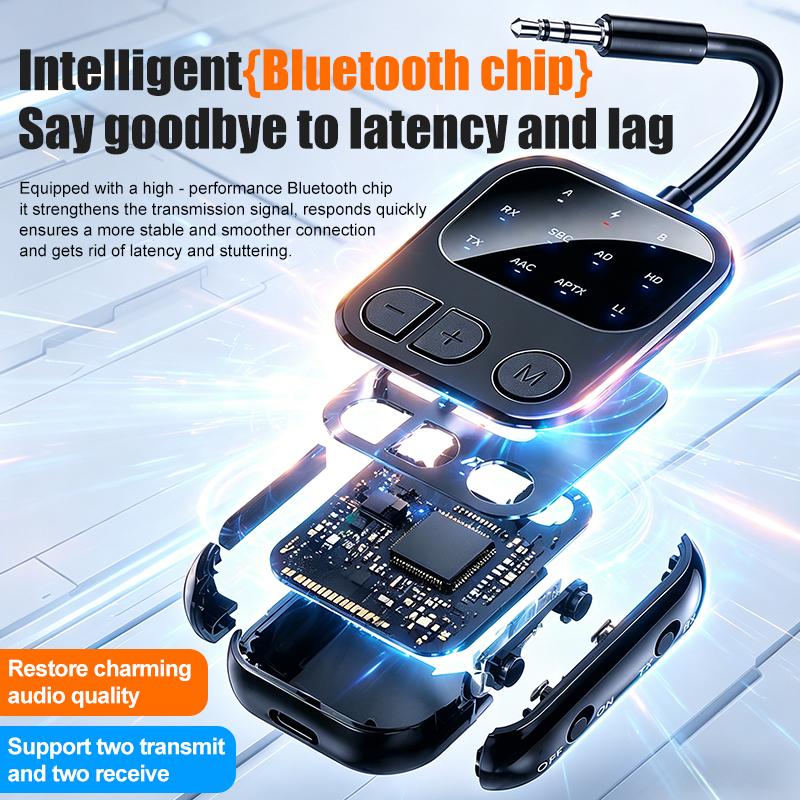 3.5mm AUX LCD Car Bluetooth 6.0 Audio Receiver & Transmitter Adapter 2 in 1,aptX-Adaptive/HD/LL AAC Low Latency HIFI Wireless Audio Adapter for PC TV