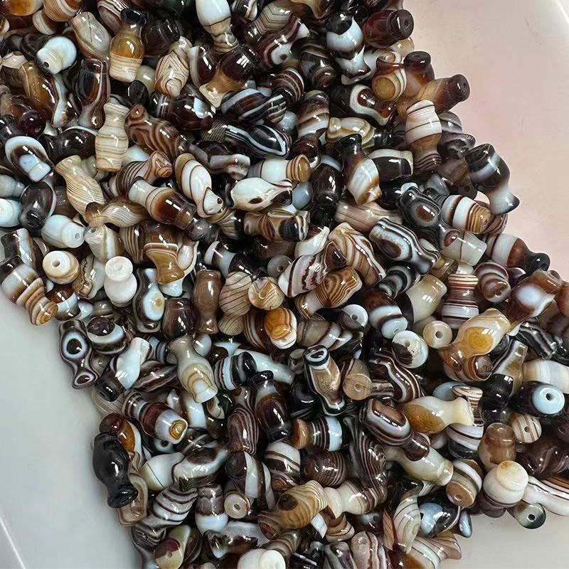 Twisted Silk Agate Vase-Style Beads, 8×16mm, Black Coffee Color, Handmade Jewelry Accessories