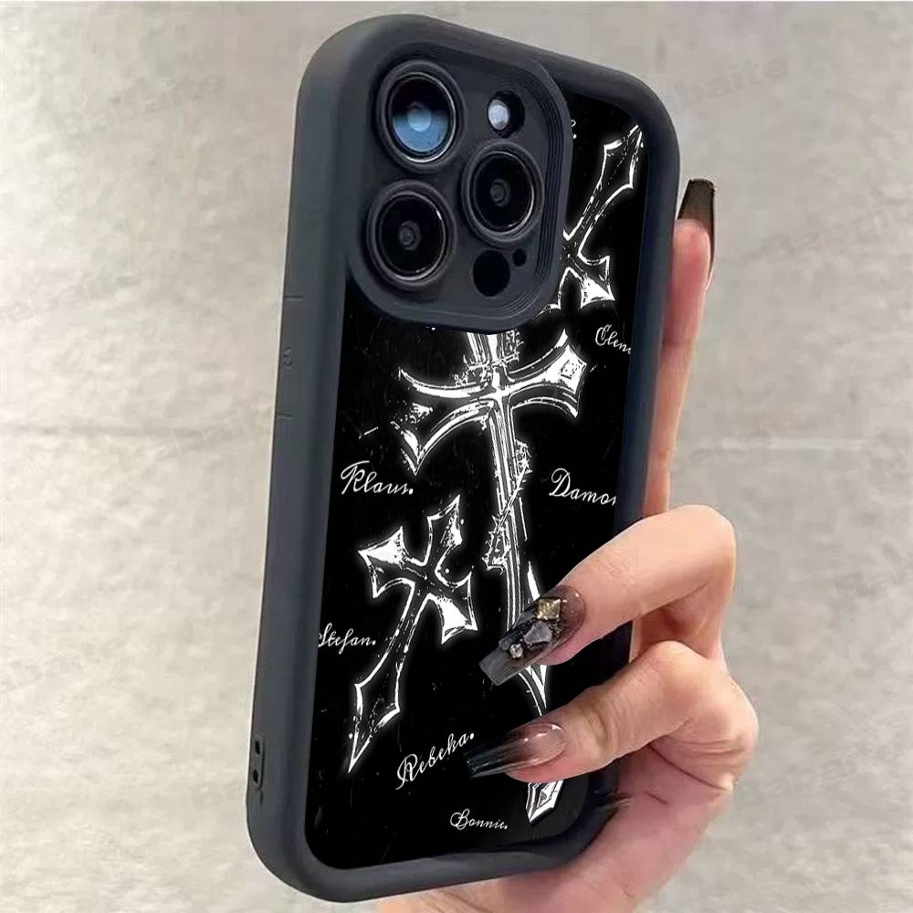 Gothic Cyber Sigil Cross Phone Case For iPhone 17 16 15 14 13 12 11 Pro Max 16E Plus INS Soft Cover