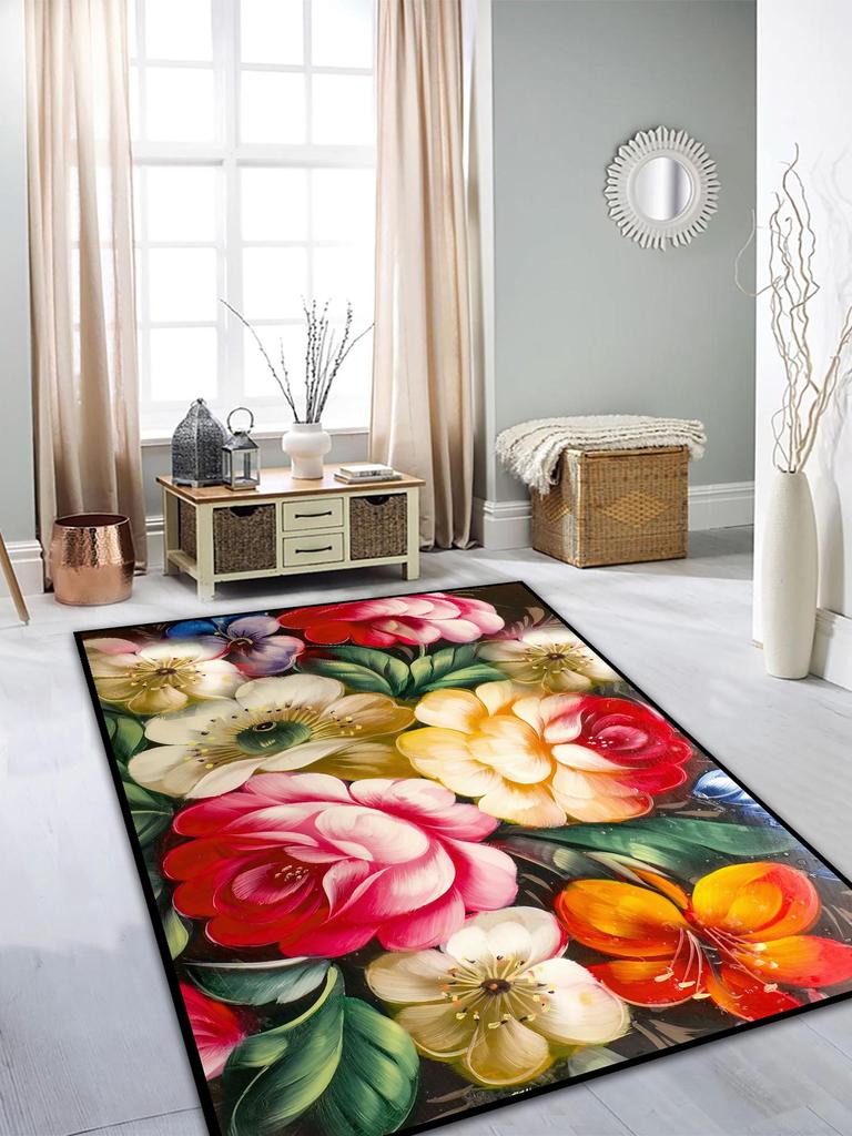 EPeddler Home Dekoratif Çiçekler Desen Dijital Baskı Yıkanabilir Kaymaz Dot Taban Yeni Nesil Mutfak, Yatak Odası, Salon Halısı ve Yolluk