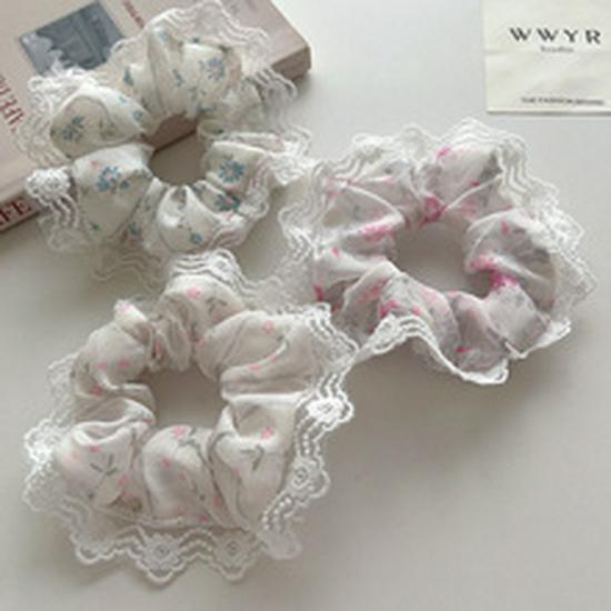 Korean Style Summer Scrunchie with Lace Bowknot - Floral Hair Accessory for Women