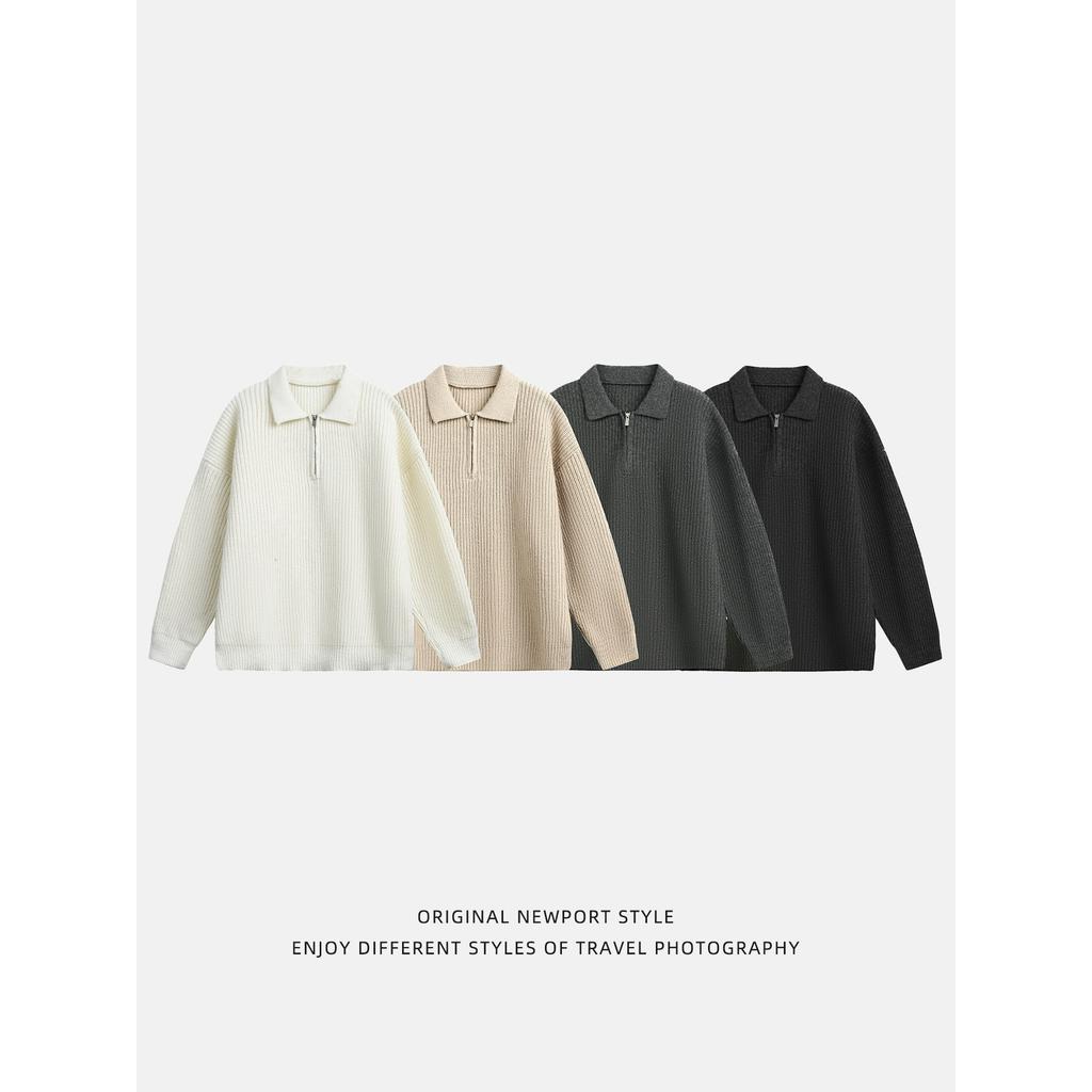 Cardigan Half-chain Lapel Sweater Men's Autumn and Winter Models Loose Texture Imitation Deer Plush Heavy Pullover Sweater Jacket