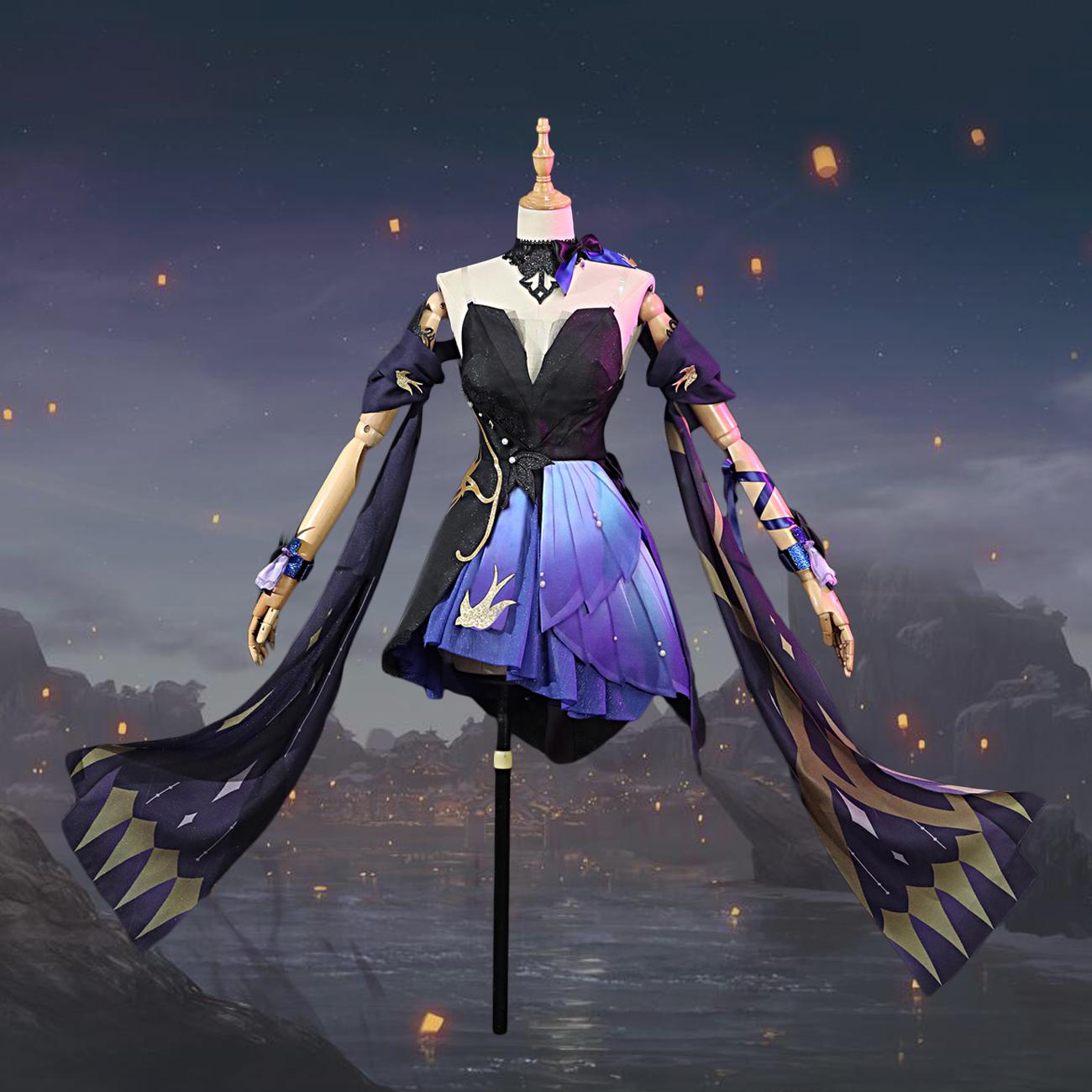 

Keqing Pulent Splendor Outfit Cosplay Costume KeQing Dress Halloween Carnival Cosplay XXL-(Suit+Wig)