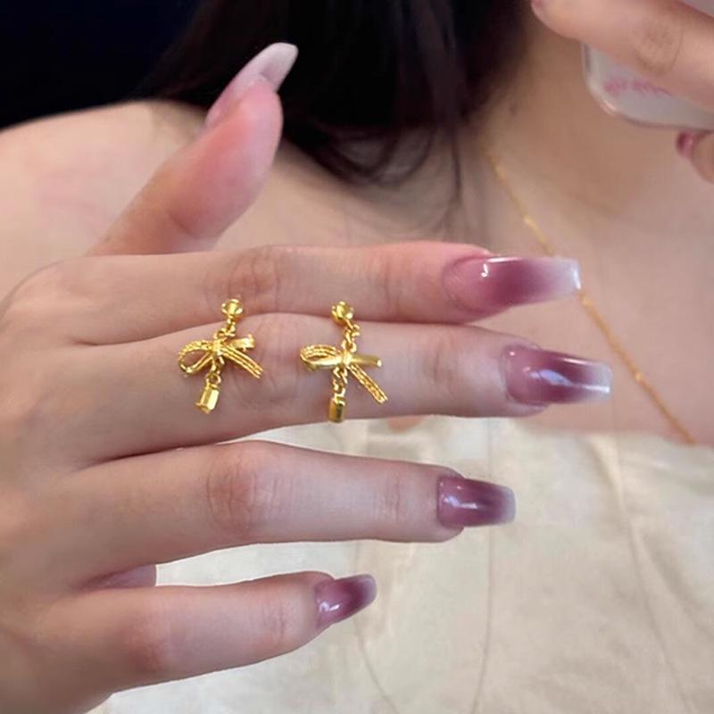 Bowknot Tassel Earings Stud New In Antique Golden Crafts Irregular Tassel Small Gold Bean Earrings for Women Wedding Jewelry
