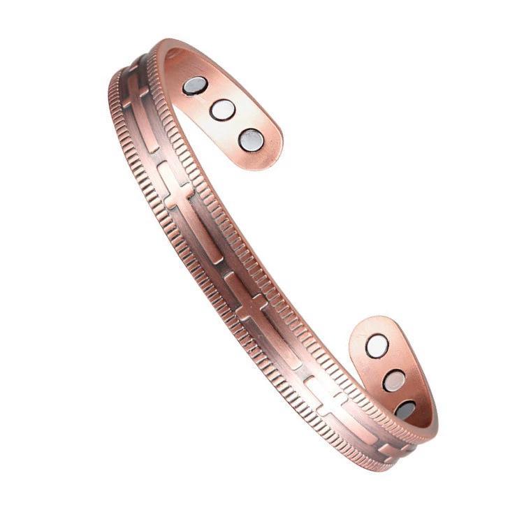 Vintage Red Copper Magnetic Bracelet & Ring Set for Men and Women