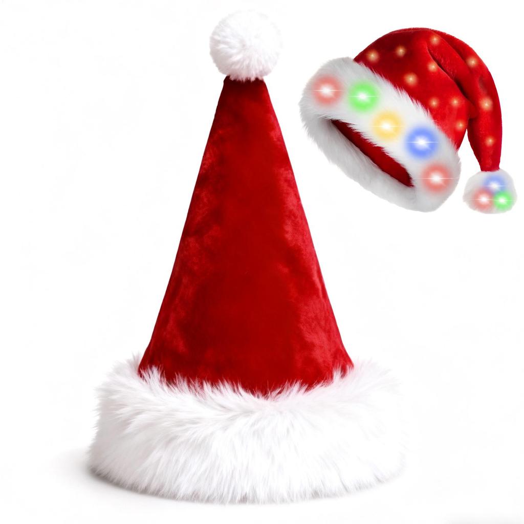 Children/adults LED Christmas Hat Velvet Santa Claus Hat Christmas Cosplay Headdress Dress Up Holiday Hat For New Year