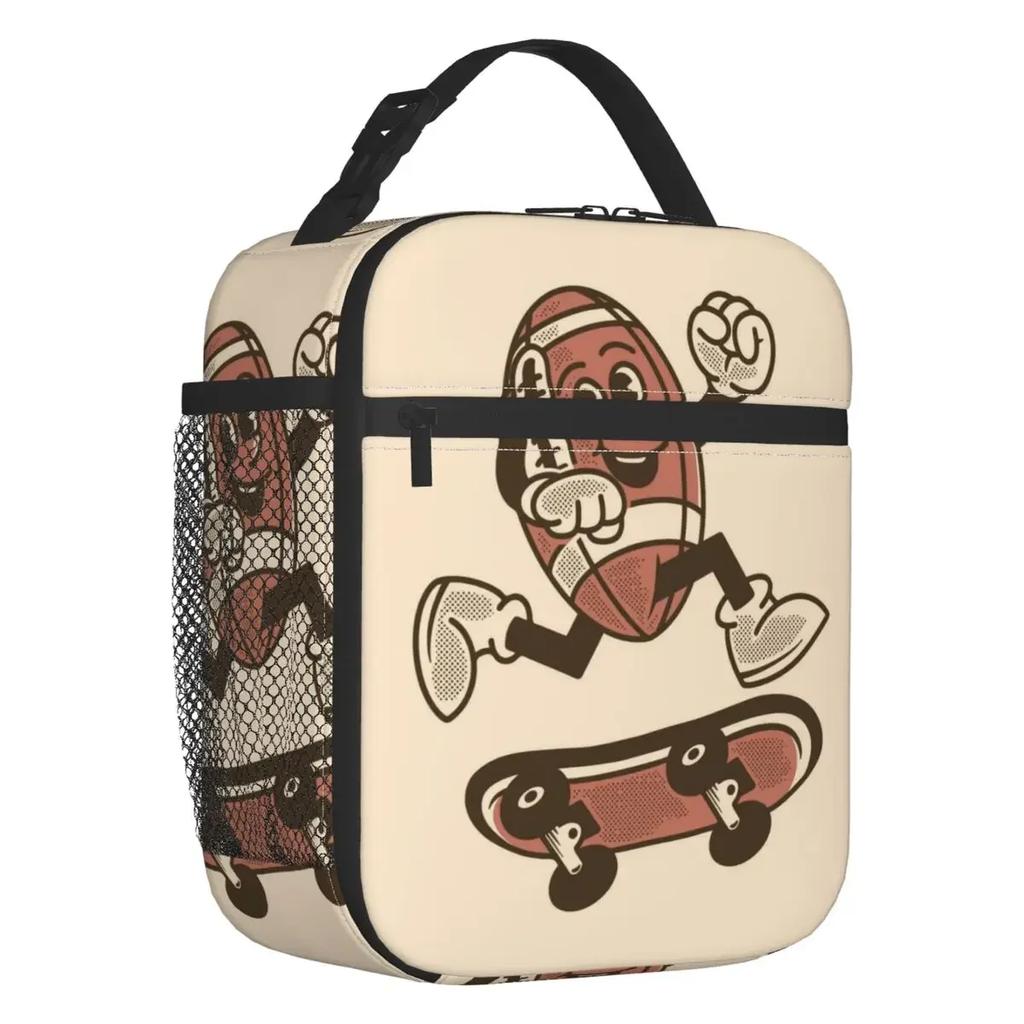 American Football Rugby Ball Pattern Insulated Lunch Bag for Women Waterproof Cooler Thermal Bento Box Office Picnic Travel
