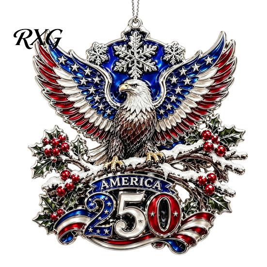 USA Flag Holiday Decorations 250 Anniversary Christmas Ornament, United States 1776-2026 250th Xmas Tree Trim Patriotic Keepsake, Acrylic Hanging