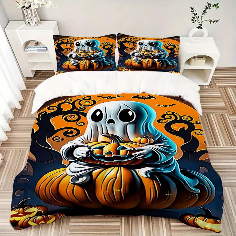 3pcs Halloween Ghost Duvet Cover Set - Machine Washable, Includes 1 Cover and 2 Pillowcases, No Core Included yy251013069