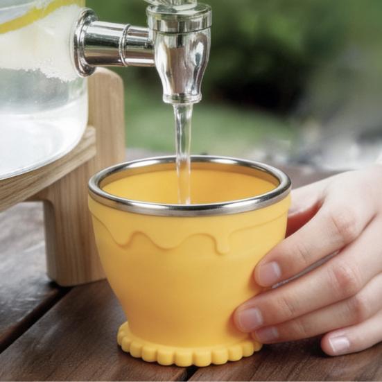 Collapsible Travel Cup with Lid Cookie Design Silicone Folding Cup Portable Reusable Drinking Cup for Camping Hiking Picnics