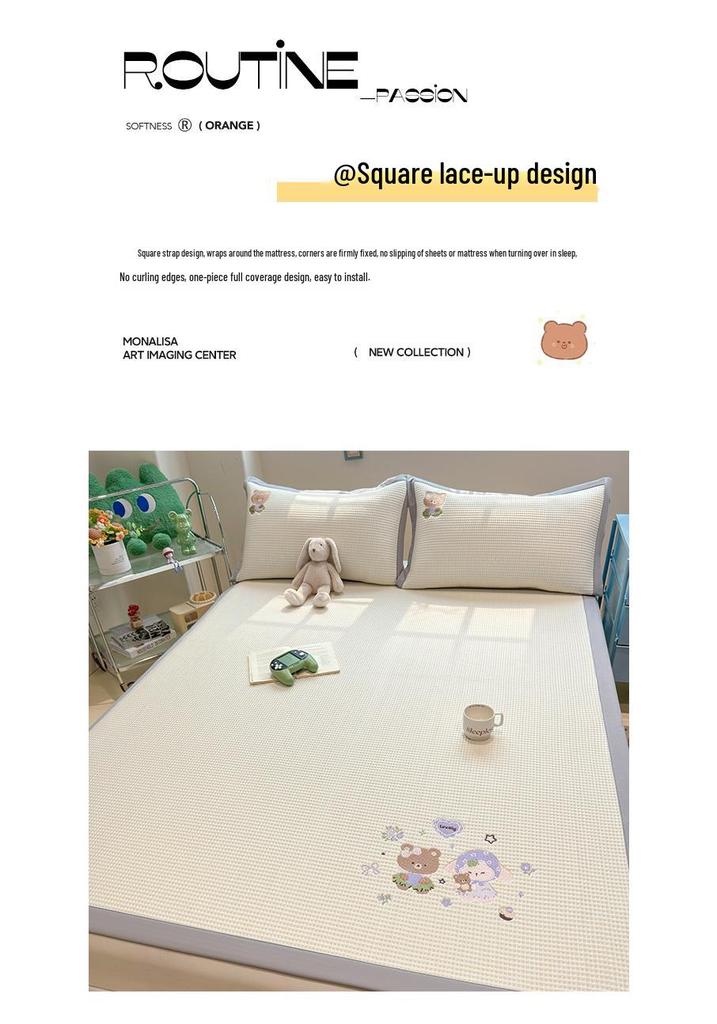 Class A Summer Cartoon Ice Bean Cooling Bed Sheet Set, Machine Washable, Breathable & Air-Conditioned, Three Pieces.