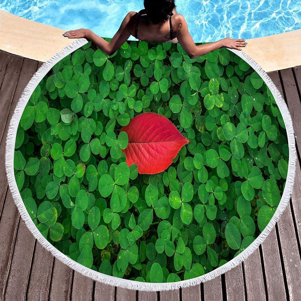 Green Yellow Leaves Print Round Beach Towel,Microfiber Circle Beach Towels Sand Free Quick Dry Picnic Yoga Mat Circle Tablecloth