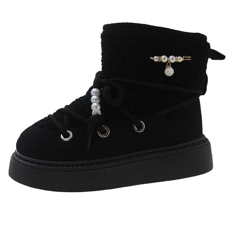 2024 Round Head Lace-up Fashion Warm Cotton Shoes Platform Versatile Snow Boots Flat Casual Winter Shoes Women Botas De Mujer