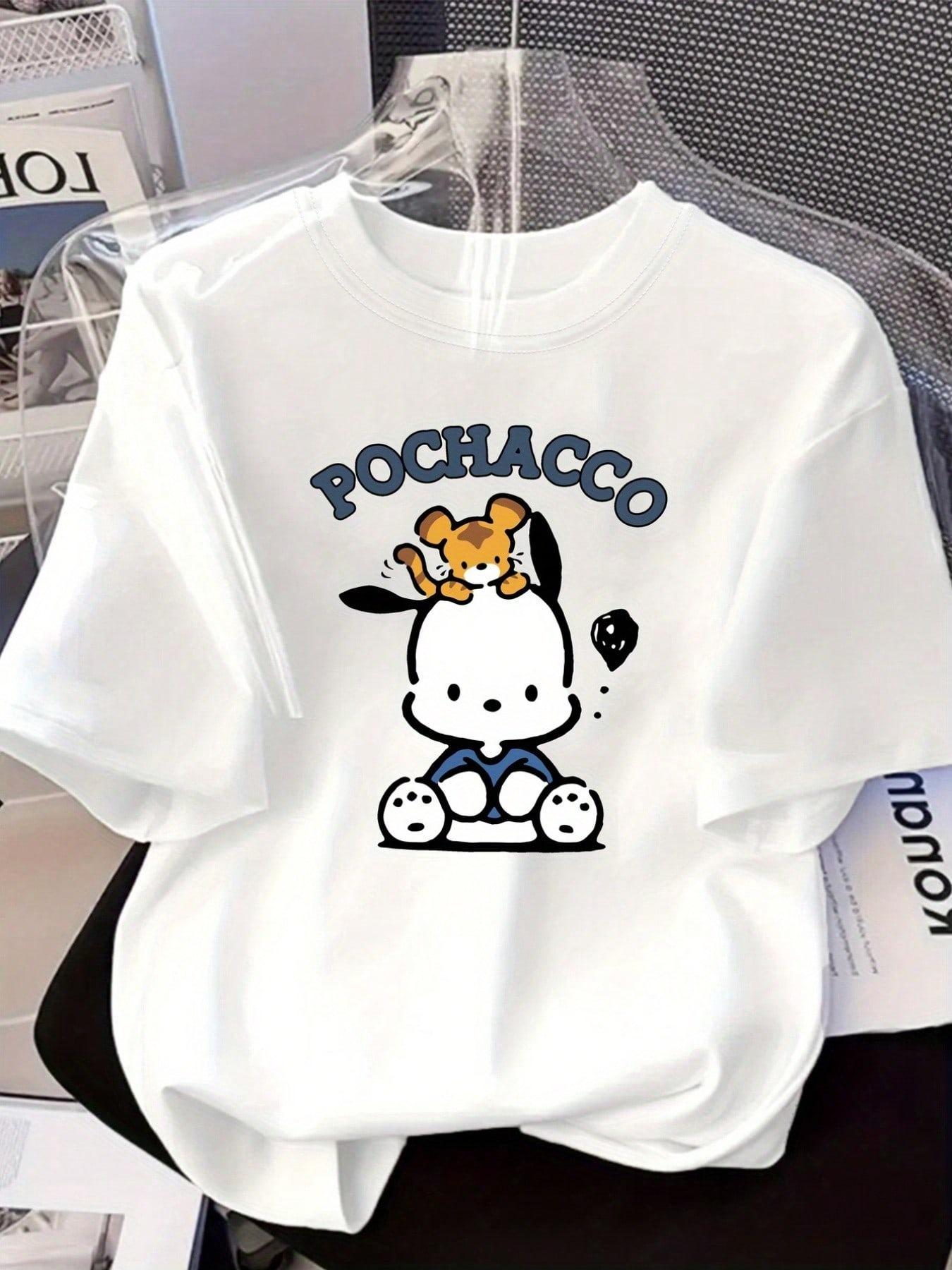 

Sanrio Women T Shirt Multiple Sizes Screen Print Hello Kitty Pochacco Theme Cotton Casual Wear Cute Style S
