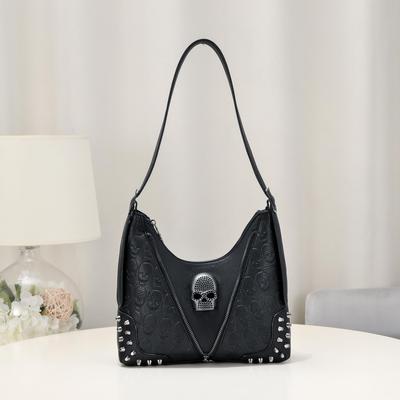 Solid Color Baguette Bag for Women Goth Fashion Skull All-Match Shoulder Bag Simple Armpit Bag For Women Y2K Punk Style