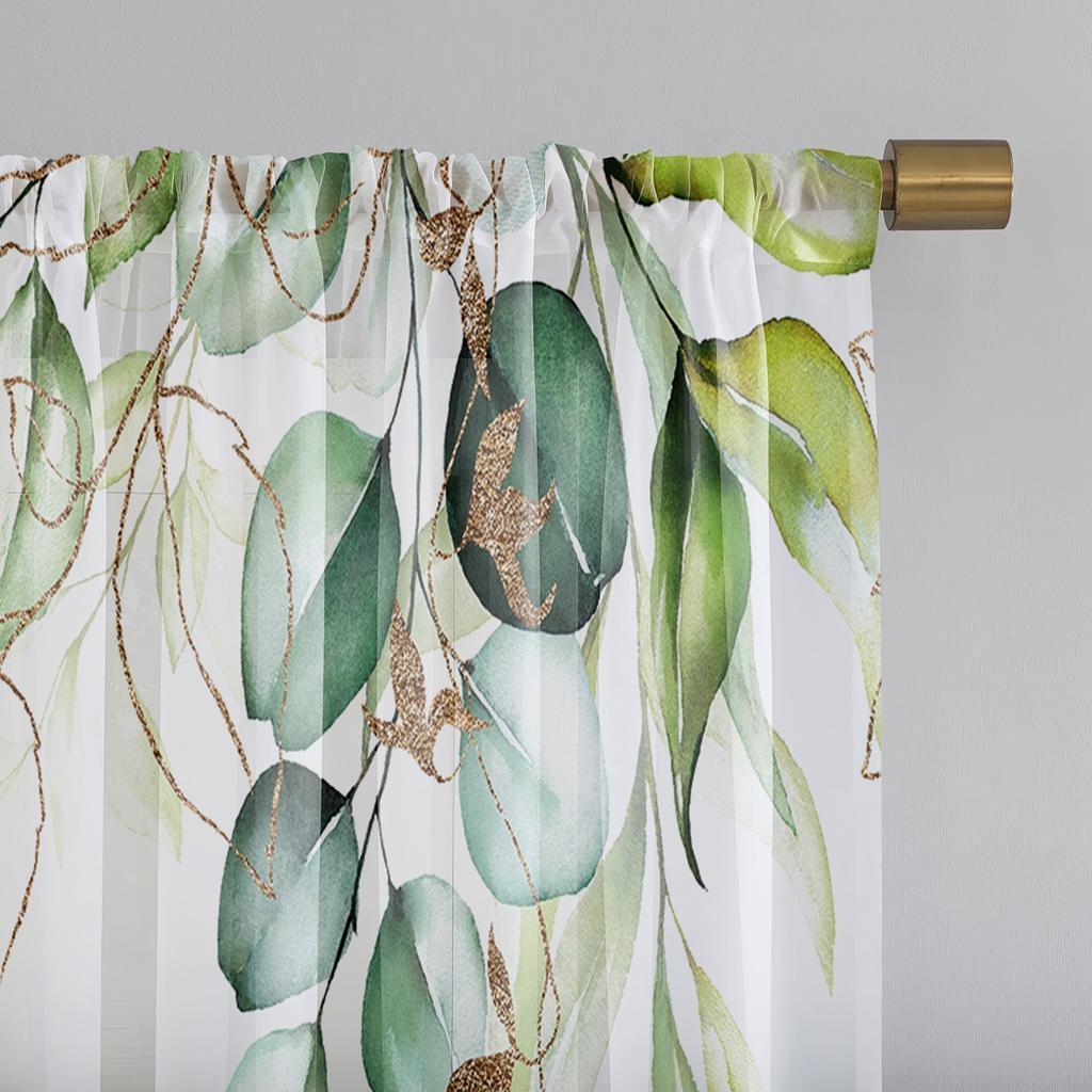 2 Pieces HD Digital Green Large Leaf Print Curtains Home Decorating Style Decorating Living Room Bedroom Rodding Curtains Effect