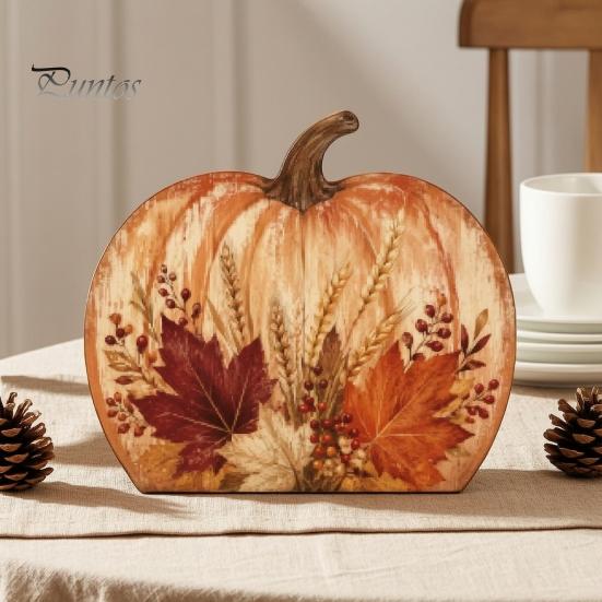 Autumn Tiered Tray Decor Thanksgiving Fall Pumpkin Table Decoration, Rustic Block Wooden Sign, Vintage Desktop Decorative Wood Signs Farmhouse