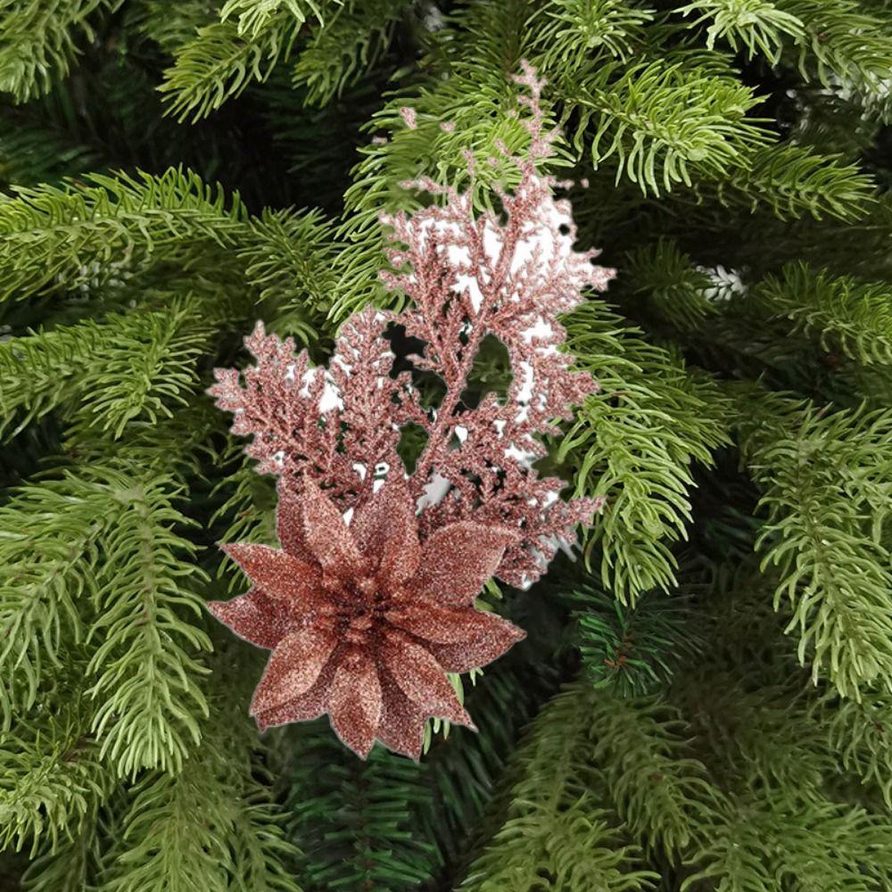 Fashion Hanging Pine Leaves Christmas Flowers DIY Durable Glitter Artificial Flower Handcraft Xmas Decorative Flowers Wedding